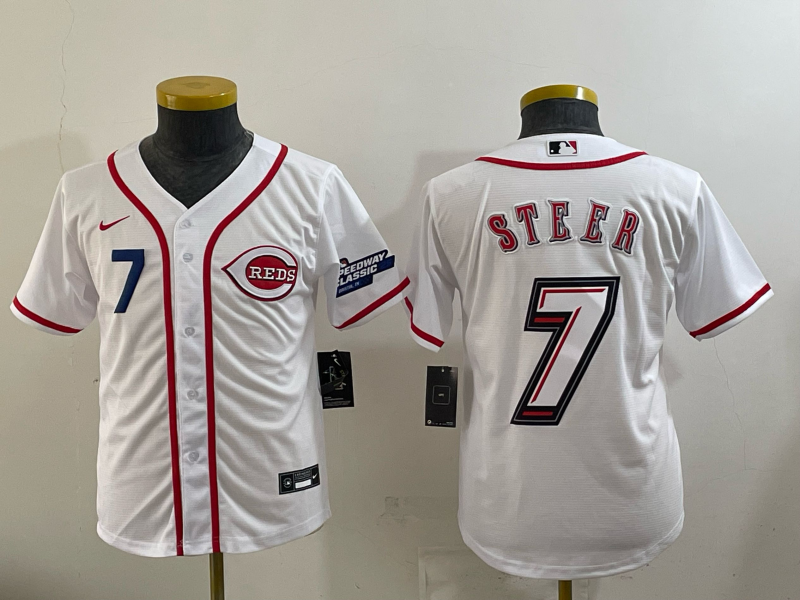Women Cincinnati Reds #7 Steer white Nike MLB 2025 Jersey 0043